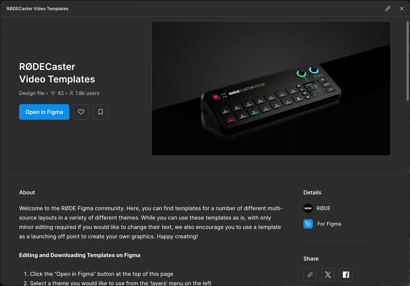 Figma templates published to the RØDE community