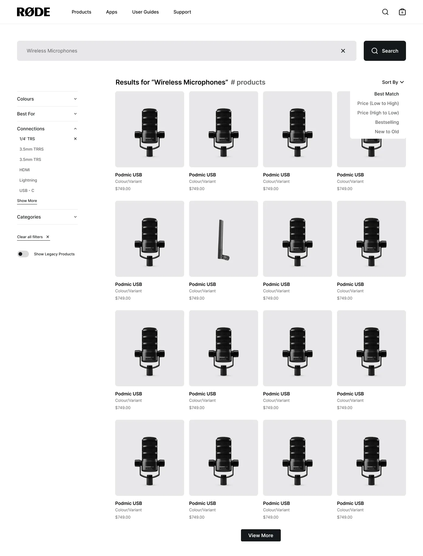 Full results view with filtering and sort