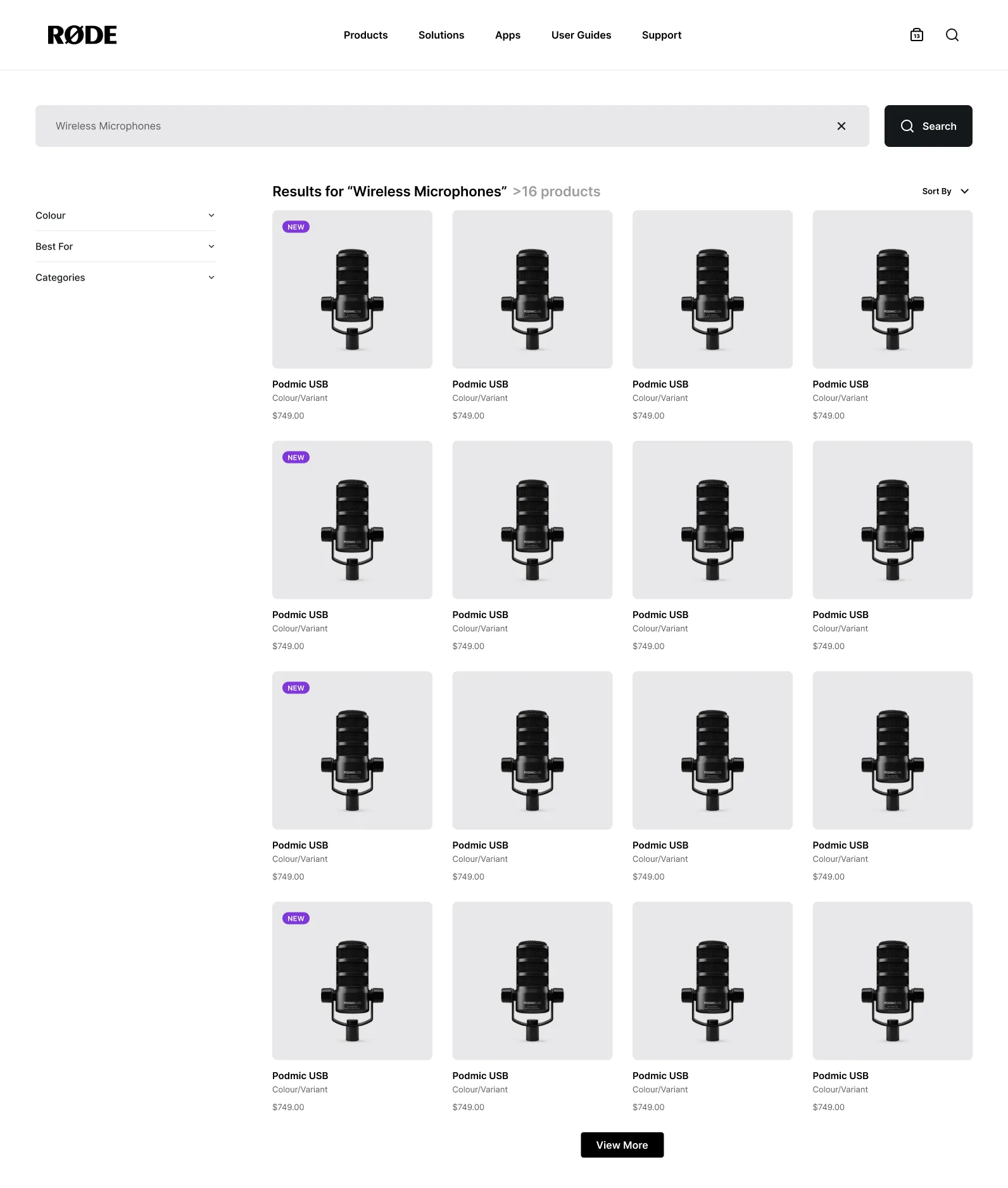 RØDE search results grid
